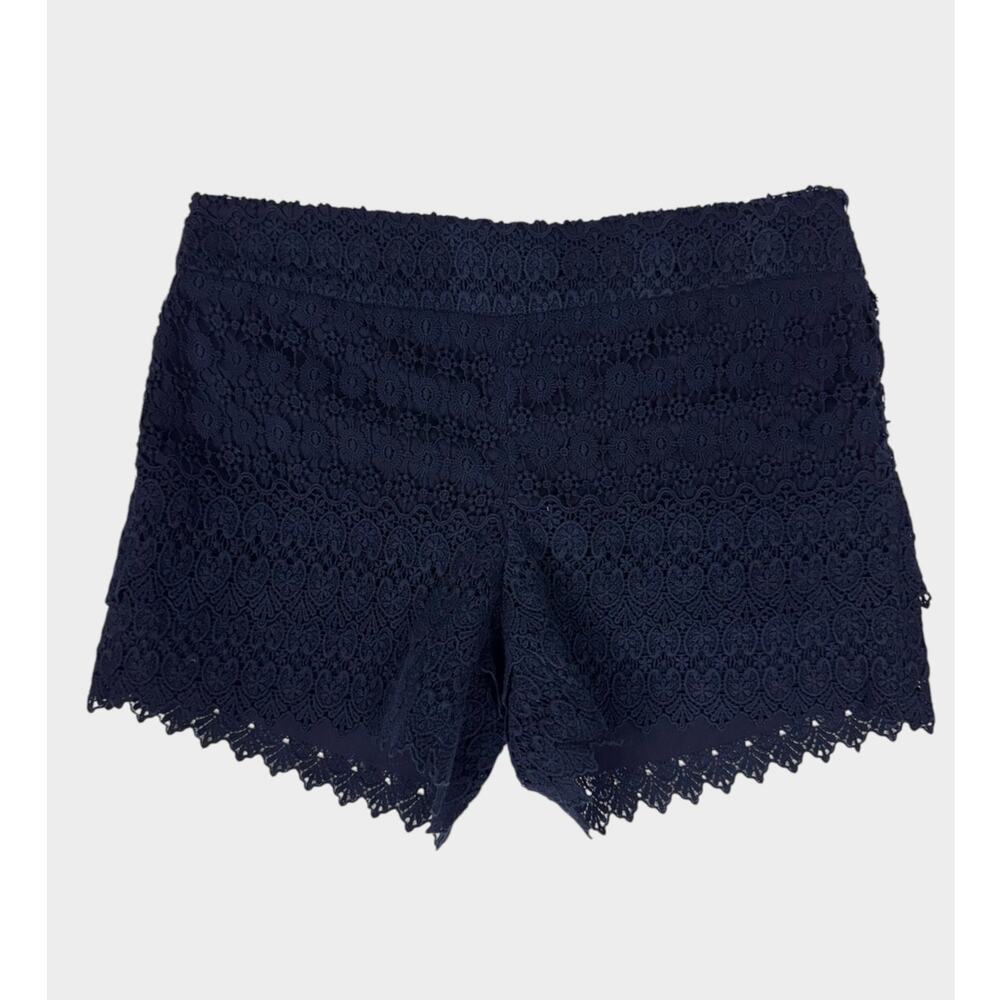 LOFT Size 10 Navy Blue Lace Crochet Riviera Shorts Scalloped Hem Side Zip